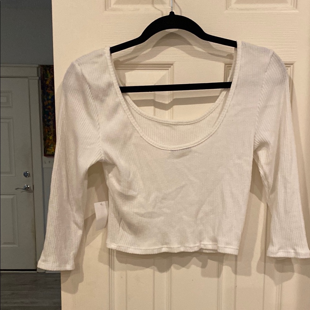 White Cropped Long Sleeve Top - Picture 6 of 6